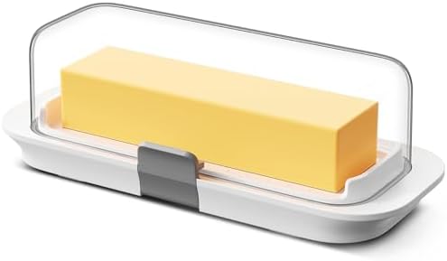 Butter Dish with Airtight Lid and Lock for 1 Stick Butter | Lockable, White
