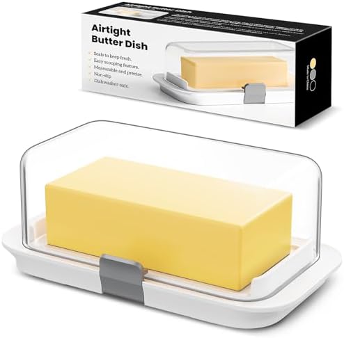 Large Butter Dish Airtight with Lid for 4 Sticks (1 lb ) Butter | Lockable, White