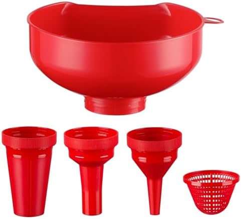 Wide Mouth Versatile Funnel for Kitchen Use for Filling Bottles | Food Grade Plastic, Red